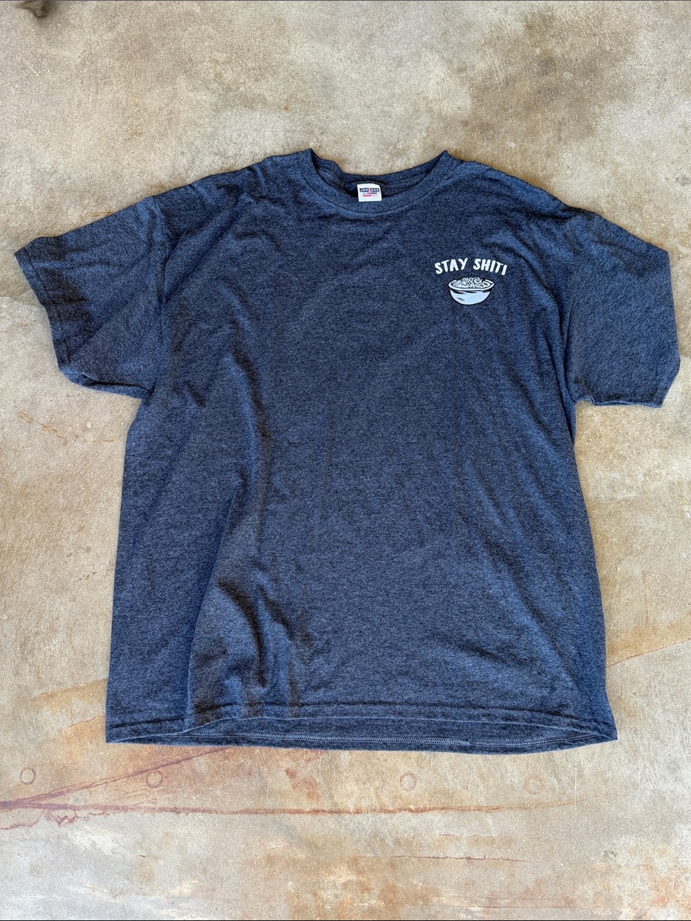 Jerzees Dark Heather Gray Short Sleeve Tee with 'Stay Sh!t!' Chest Graphic